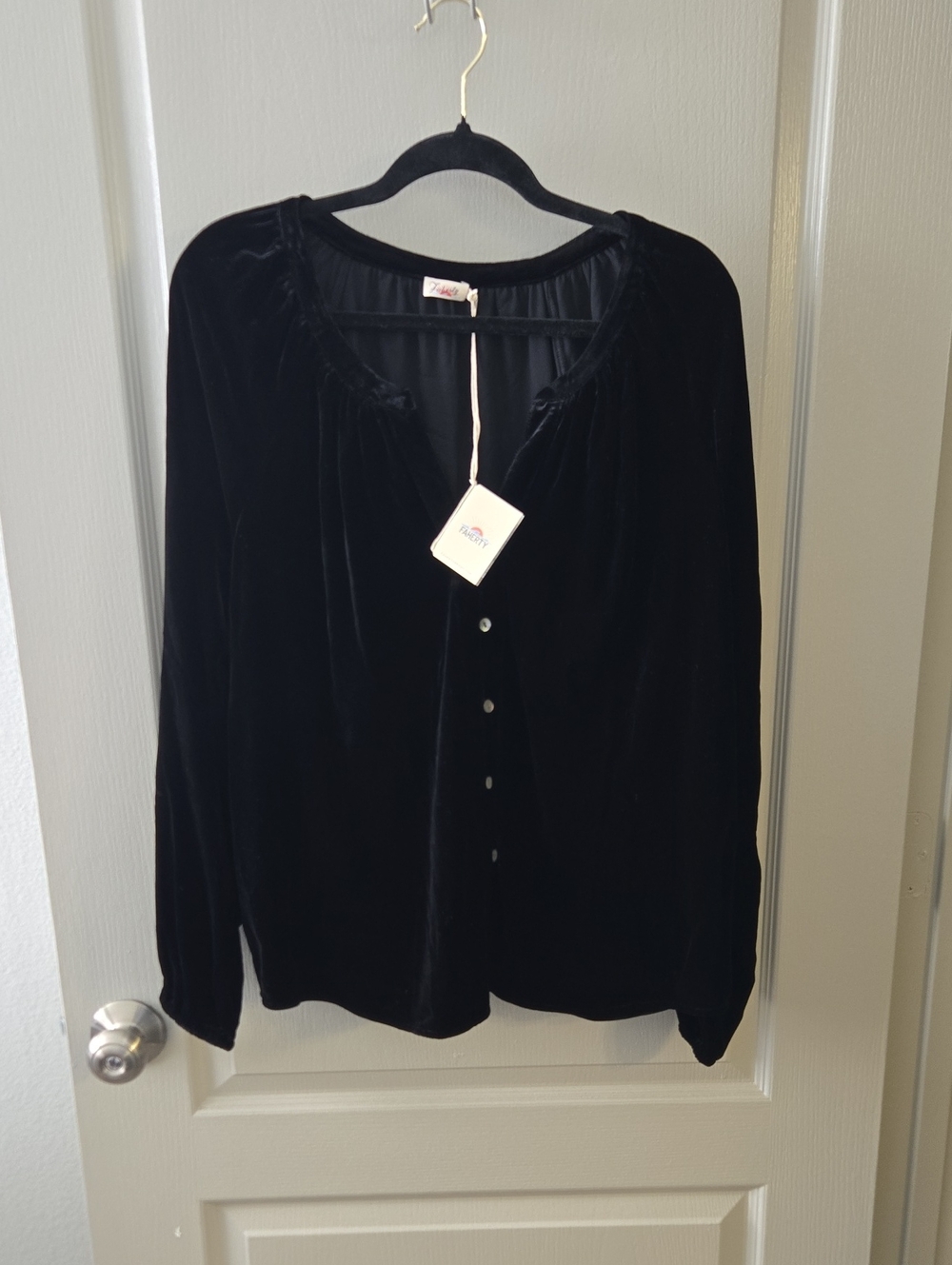 Faherty Black Velvet Button-Up Blouse Size XXL